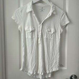 New York & Company White Collared T Shirt Size M